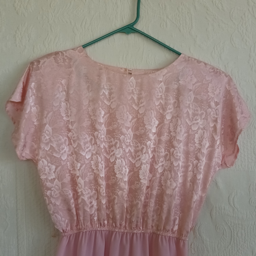 Vintage Pastel Pink Dress Matching Jacket Lace Elegant Retro Sheer Girly 80s - Picture 5 of 13